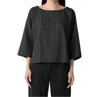 Eileen Fisher Bateau Neck Box Top With Three Quarter Sleeve In Black
