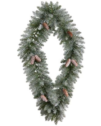 Nearly Natural 3ft. Holiday Christmas Geometric Diamond Frosted Wreath With Pinecones And 50 Warm White LED Lights