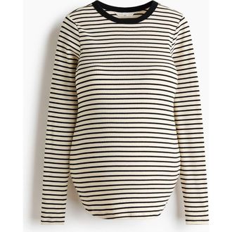 H&M Mama Ribbed Jersey Top in Cream/striped at Nordstrom, Size Xx-Large
