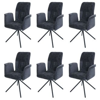 Hhg Hhg - Nunca Usado] Juego De 6 Sillas De Comedor 433, Reposabrazos Giratorio Auto-return, Tela/textil Chenilla (340g/m&sup2;) Oeko-tex, Gris Oscuro