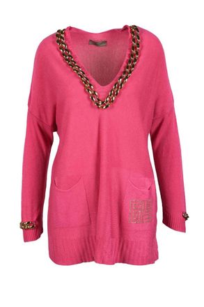 Gil Santucci Fuchsia Chain Polyester-Blend Sweater