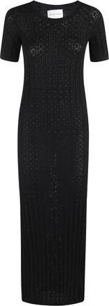 Loulou Studio Knitted Dresses, female, Black, M, Rib Lace Knit Dress Black Long