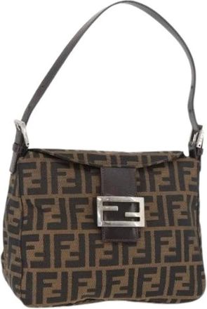 Fendi Pre-owned Shoulder Bags, female, Brown, Size: ONE SIZE Pre-owned Zucca Canvas Shoulder Bag