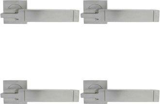 Loops 4x PAIR Cube Lever on Square Rose Etched Detailing Concealed Fix Satin Chrome