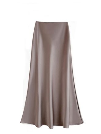 Generic Womens Satin High Waist Skirts, Womens Elegant Satin Silky High Waist Maxi Skirt, Silk Skirts for Women (Champagne,L)