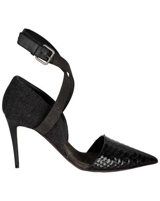 Brunello Cucinelli Womens Leather Monili Beaded Ankle Strap Pump (Authentic Pre-Loved)