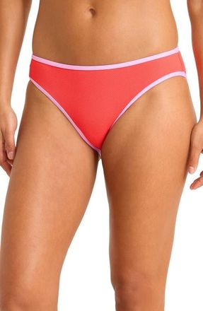 Tommy Bahama Island Cays Cabana Piqu&eacute; Hipster UPF 50+ Bikini Bottoms in Citrus Coral at Nordstrom, Size X-Small