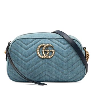 Gucci Pre-owned Gucci Small GG Marmont Matelasse Denim Pearly Crossbody Ladies 447632 520981