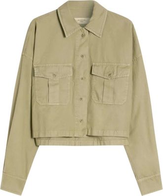 Max Mara Light Jackets, female, Green, Size: XS Boxy Cotton Panama Shirt