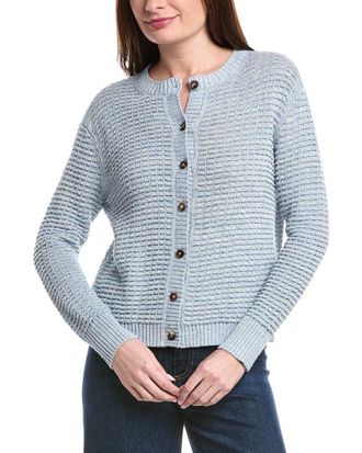 Lafayette 148 New York Textured Stitch Crewneck Linen & Silk-Blend Cardigan