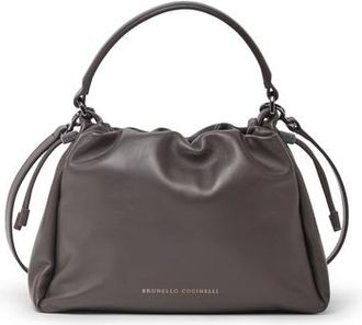 Brunello Cucinelli Small Soft Leather Mellow Bucket bag in Brown at Nordstrom