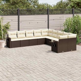 vidaXL Set De Sof&aacute;s De Jard&iacute;n 10 Pzas Y Cojines Rat&aacute;n Sint&eacute;tico Marr&oacute;n Vidaxl