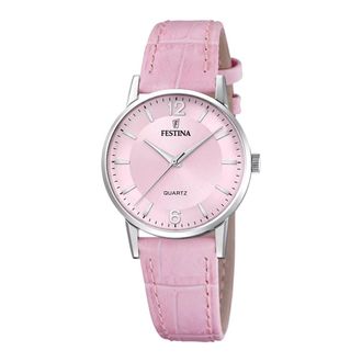 Festina Accessoires, Dames, Roze, ONE Size, Leer, Ronde Leren Band Horloge