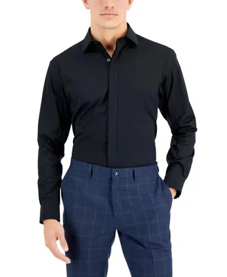 Alfani Dress Shirt Mens Black Wrinkle Resistant Button Up Formal FTS1550