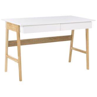 Beliani Escritorio Minimalista Para Oficina En Casa Con Cajones De Aglomerado 120 X 60 Cm Blanco Y Marr&oacute;n Claro Theslay