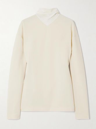 Carven Blusa In Misto Lana Con Sciarpina In Seta - Ecru
