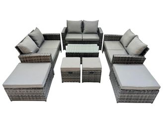 Fimous Lounge Double Seat Sofa Coffee Table Set with 4 Stool in Dark Grey
