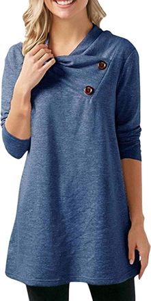 Generic Jumper Dress for Women Causal Loose Crew Neck Dress for Women UK Ladies Button Detail Work Office Autumn Winter Knee LengthVintage Comfortable Tunic C