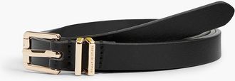 Tommy Hilfiger Womens Square Buckle Slim Leather Belt - Black - 40
