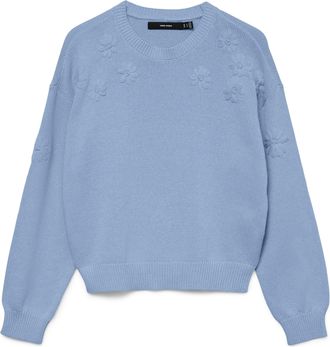 Vero Moda Strickpullover VERO MODA VMDAISY EMB LS O-NECK PULLOVER BOO, Damen, Gr. XL, brunnera blau, Strick, Obermaterial: 60% Baumwolle, 40% Polyester, unifarb