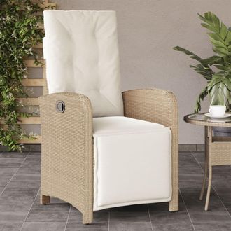 vidaXL Sill&oacute;n Reclinable De Jard&iacute;n Con Reposapi&eacute;s Rat&aacute;n Pe Beige Vidaxl