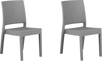 Beliani Conjunto De 2 Sillas De Comedor De Jard&iacute;n Material Sint&eacute;tico Gris Claro Apilables Minimalista Exterior Fossano