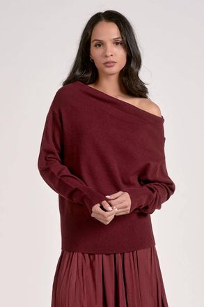 Elan Off Shoulder Relaxed Sweater In Plum