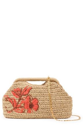 Reiss Gina Embroidered Straw Clutch in Natural at Nordstrom
