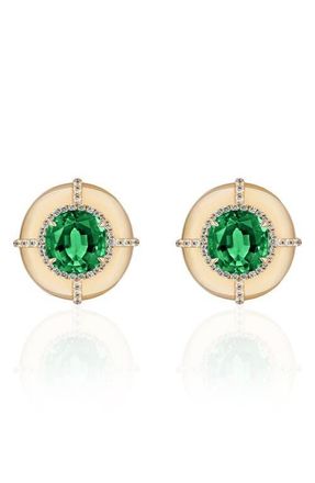 Goshwara Round Medallion Stud Earrings in Green at Nordstrom