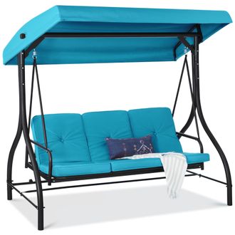 Best Choice Products 3-Seat Outdoor Converting Canopy Swing Glider Patio Hammock w/ Removable Cushions