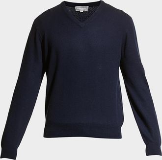 Neiman Marcus Men & apos;s Wool-Cashmere Knit V-Neck Sweater