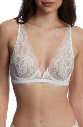 Skarlett Blue Minx Deep Plunge Lace Bra in White/nylon at Nordstrom, Size 34Ddd