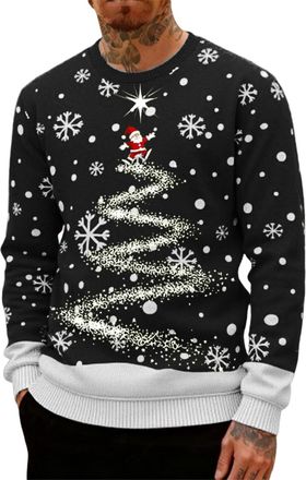 Generic Ugly Christmas Jumpers for Men Crew Neck with Long Sleeves, Warm Cosy Xmas Jumper Funny Christmas Sweater Men Novelty Graphic Reindeer Snowflakes Knit