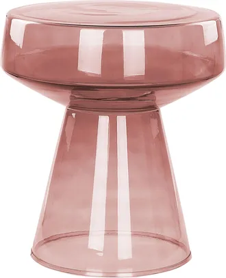 Beliani Mesa De Centro De Vidrio Con Estilo Moderno Transparente Forma Redonda Rojo Laguna