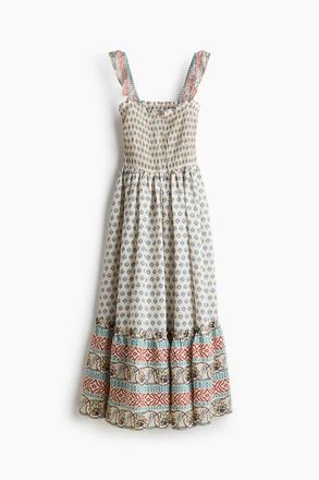 H&M Flared-skirt Smocked Dress in Light Beige/patterned at Nordstrom, Size Xx-Large