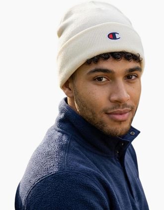 Champion Mens CHAMPION Mens Beanie Hat Winter Warm Thick knitted Ribbed Outdoor Unisex Caps - Cream