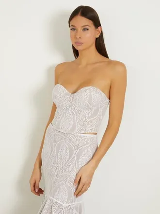 Guess Amera Lace Bustier Top Womens White Sweetheart Neck Back Zip FTS1270