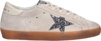 Golden Goose Soft Beige Suede Low-Top Sneakers with Glittery Star Detail