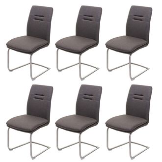Hhg Hhg - Nunca Usado] Lote De 6 Sillas De Comedor 930, Silla De Cocina Basculante, Tela/textil Acero Inoxidable Cepillado, Gris-marr&oacute;n