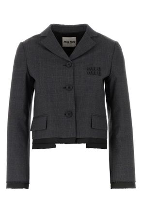 Miu Miu Women's Cropped Dark Navy blue Blazer Size 42 Lana virgin Wool outlets Jacket