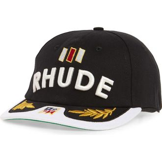 Rhude Souvenir Logo Embroidered Twill Baseball Cap in Black /White /Multi at Nordstrom