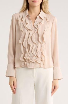 Adrianna Papell Ruffle Front Button-Up Shirt in Champagne Blush at Nordstrom Rack, Size X-Small
