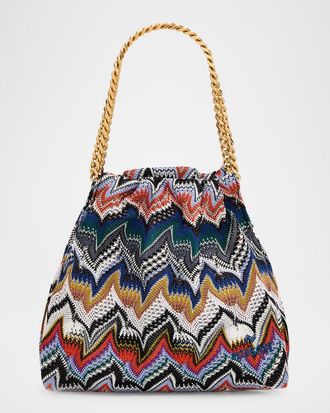 Missoni Drawstring Zigzag Knit Pouch Bag