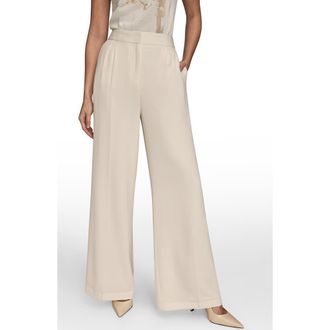 DKNY Pleated Wide Leg Pants in Cream at Nordstrom, Size 10
