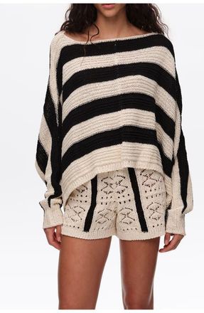 Bimba & Lola Striped Oversize Cropped Sweater in Black at Nordstrom, Size X-Small