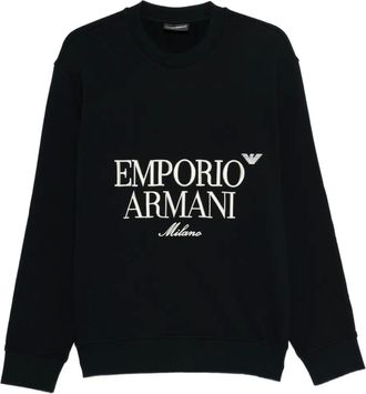 Emporio Armani logo-embroidered crew-neck sweatshirt - Blauw