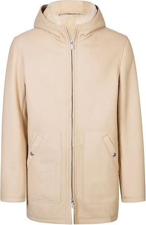 Eleventy Jassen, Heren, Beige, 2Xl, Shearling Hoodie Jas