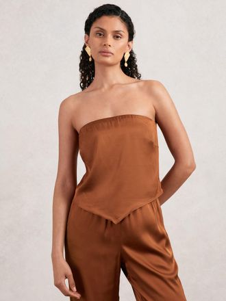 Good American Good Copper Satin Handkerchief Top, XS