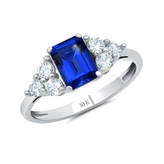 MAX + STONE 10k Yellow or White Gold Gemstone Emerald Cut Birthstone Anniversary Ring