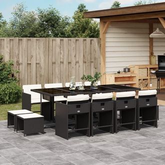 vidaXL Set Comedor De Jard&iacute;n Con Cojines 13 Pzas Rat&aacute;n Sint&eacute;tico Negro Vidaxl